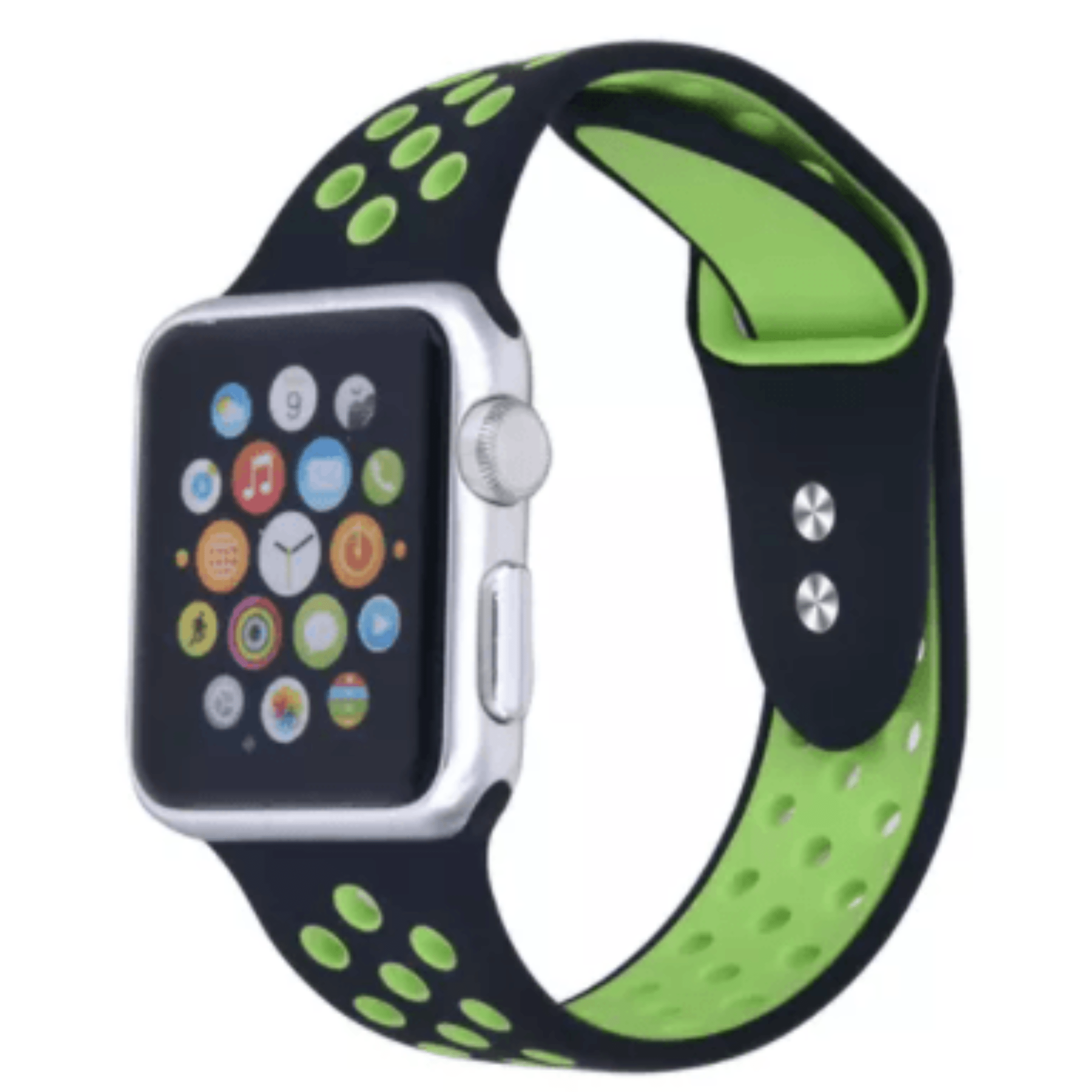 Breathable Silicone Sport Replacement Band for Apple Watch Black Neon Green Elements Watches