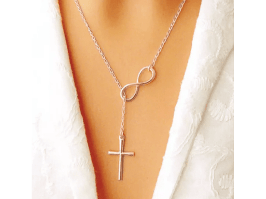 Italian Solid Rose Gold Infinity Cross Lariat Necklace Womens Necklace Elements Watches