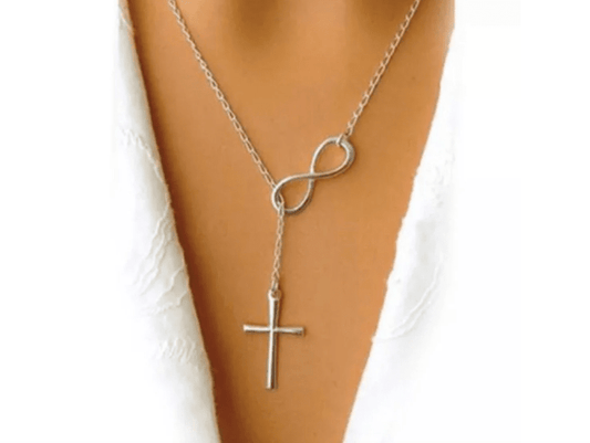 Italian Solid Sterling Silver Infinity Cross Lariat Necklace Womens Necklace Elements Watches